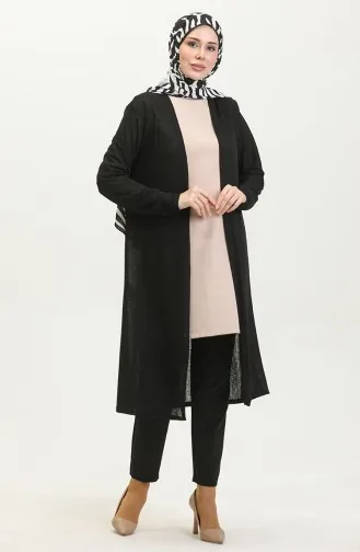 Schlichter Fließender Langer Cardigan 8727-01 Schwarz 8727-01