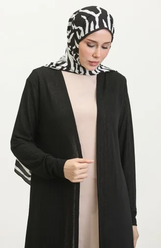 Schlichter Fließender Langer Cardigan 8727-01 Schwarz 8727-01