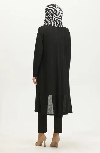 Schlichter Fließender Langer Cardigan 8727-01 Schwarz 8727-01