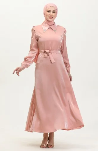 فستان كتان لامع 81857-05 سلموني  81857-05