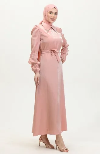 فستان كتان لامع 81857-05 سلموني  81857-05