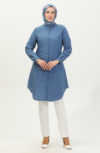 Magnificent Collar Buttoned Tunic 6112-06 Light Navy Blue 6112-06