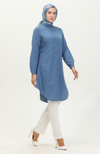 Magnificent Collar Buttoned Tunic 6112-06 Light Navy Blue 6112-06