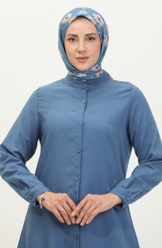 Magnificent Collar Buttoned Tunic 6112-06 Light Navy Blue 6112-06