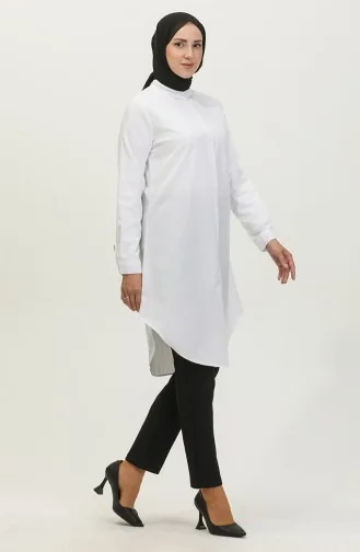 Prächtige Tunika Mit Kragen Und Knöpfen 6112-02 Weiß 6112-02