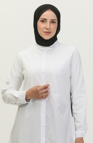 Prächtige Tunika Mit Kragen Und Knöpfen 6112-02 Weiß 6112-02