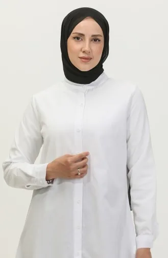 Prächtige Tunika Mit Kragen Und Knöpfen 6112-02 Weiß 6112-02