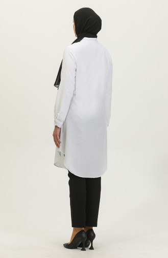 Prächtige Tunika Mit Kragen Und Knöpfen 6112-02 Weiß 6112-02