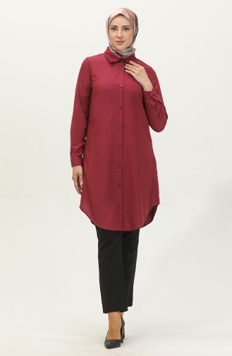 Viscose Buttoned Tunic 6110-03 Claret Red 6110-03