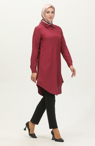 Viscose Buttoned Tunic 6110-03 Claret Red 6110-03