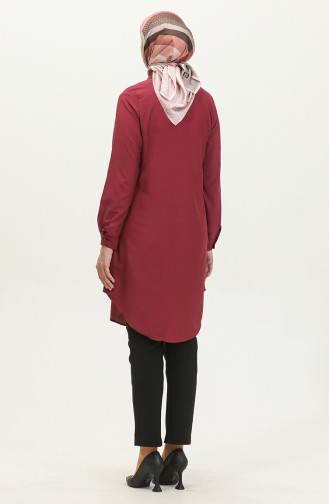 Viscose Buttoned Tunic 6110-03 Claret Red 6110-03