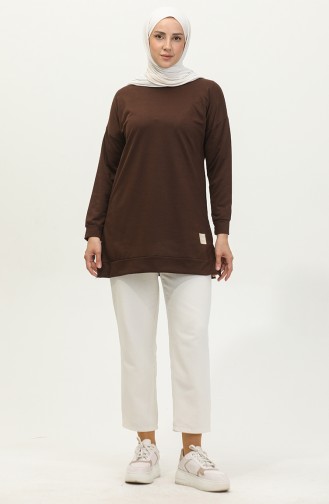 Slit Detailed Sports Tunic 0412-03 Brown 0412-03