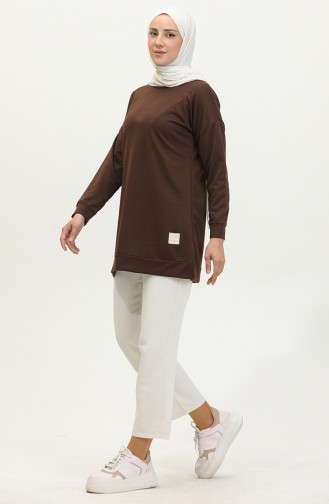Slit Detailed Sports Tunic 0412-03 Brown 0412-03