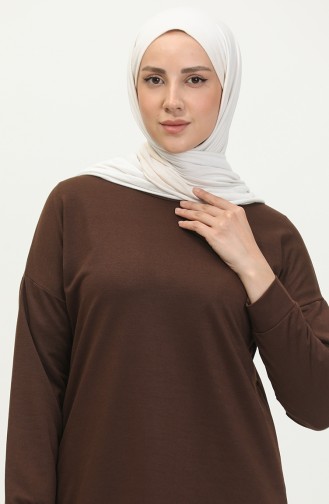 Slit Detailed Sports Tunic 0412-03 Brown 0412-03