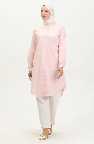 Hakim Yaka Düğmeli Tunik 6112-03 Pudra