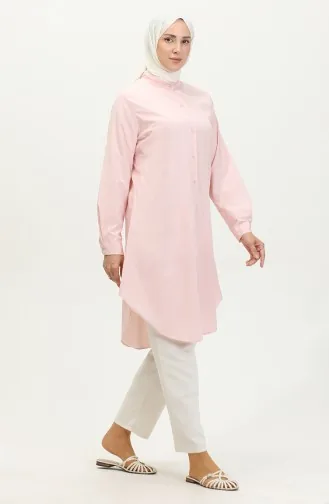 Hakim Yaka Düğmeli Tunik 6112-03 Pudra