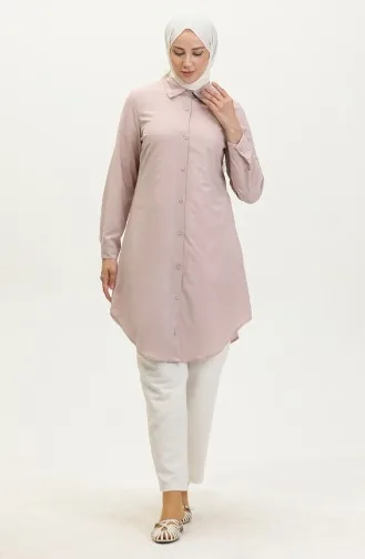 Düğmeli Tunik 6122-04 Pudra