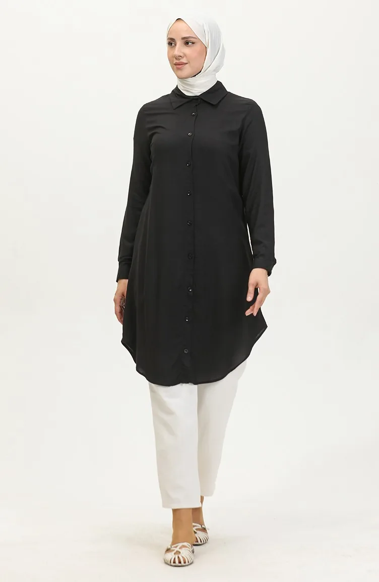 Viscose Tuniek Met Knopen 6110-01 Zwart 6110-01