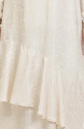 Volan Detaylı Jakarlı Elbise 81866-05 Ekru