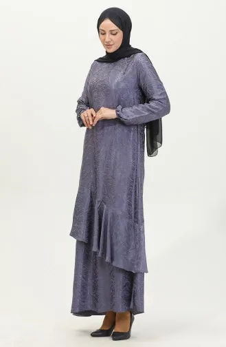 Volant-detailliertes Jacquard-Kleid 81866-01 Grau 81866-01