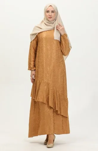 Volant-detailliertes Jacquard-Kleid 81866-02 Senf 81866-02