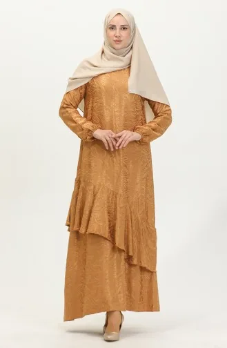 Robe Jacquard Détail Volants 81866-02 Moutarde 81866-02