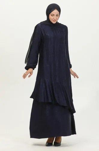 Volant-detailliertes Jacquard-Kleid 81866-04 Marineblau 81866-04