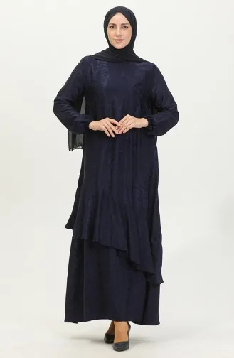 Volant-detailliertes Jacquard-Kleid 81866-04 Marineblau 81866-04