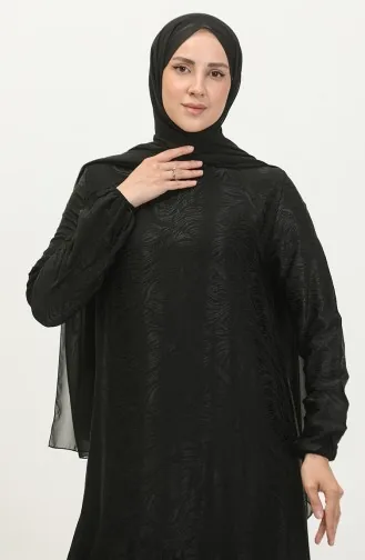 Volan Detaylı Jakarlı Elbise 81866-03 Siyah