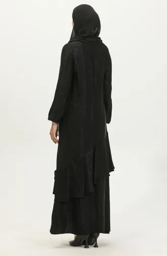 Volan Detaylı Jakarlı Elbise 81866-03 Siyah