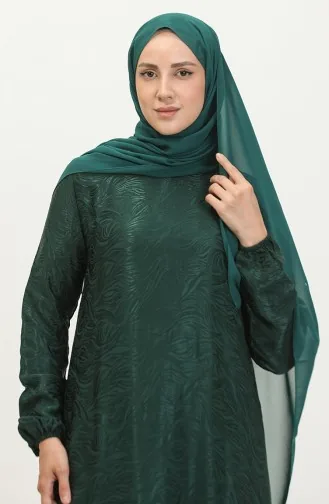 Volan Detaylı Jakarlı Elbise 81866-06 Zümrüt Yeşili