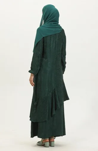 Volan Detaylı Jakarlı Elbise 81866-06 Zümrüt Yeşili