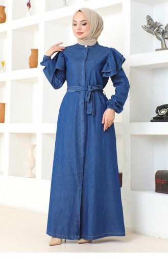 Abaya Bouton D`Épaule À Volants Bleu Foncé 19204 15229