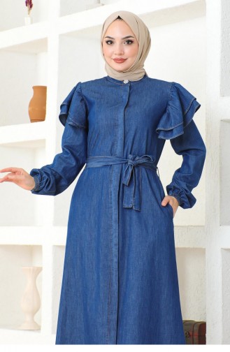 Abaya Bouton D`Épaule À Volants Bleu Foncé 19204 15229