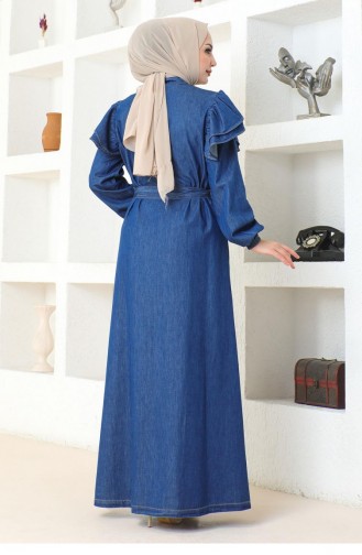 Abaya Bouton D`Épaule À Volants Bleu Foncé 19204 15229