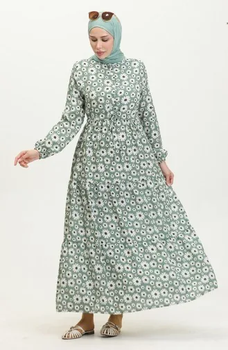 Viskosekleid Mit Gänseblümchenmuster 0416-02 Grün 0416-02