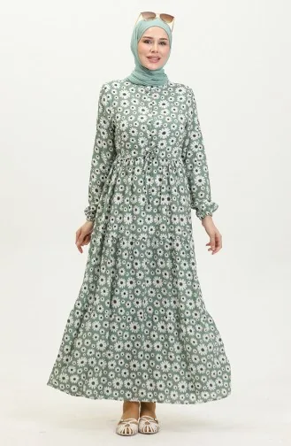 Viskosekleid Mit Gänseblümchenmuster 0416-02 Grün 0416-02