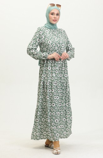 Robe Viscose Motif Marguerite 0416-02 Vert 0416-02