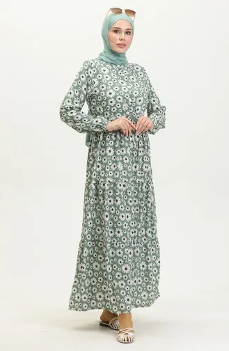 Viskosekleid Mit Gänseblümchenmuster 0416-02 Grün 0416-02