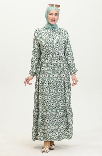 Robe Viscose Motif Marguerite 0416-02 Vert 0416-02