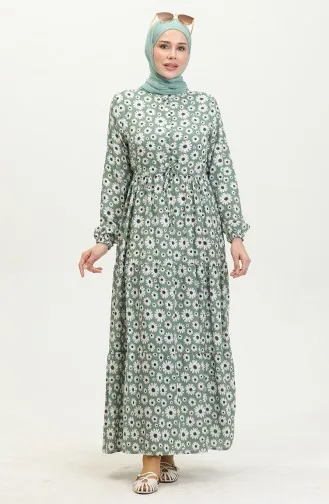 Viskosekleid Mit Gänseblümchenmuster 0416-02 Grün 0416-02