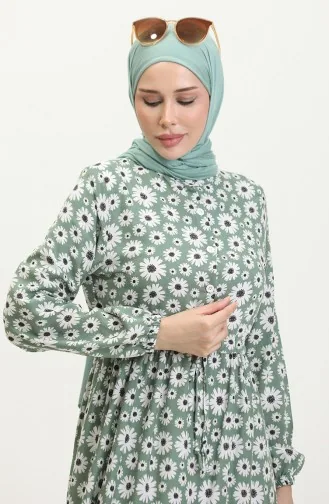 Viskosekleid Mit Gänseblümchenmuster 0416-02 Grün 0416-02