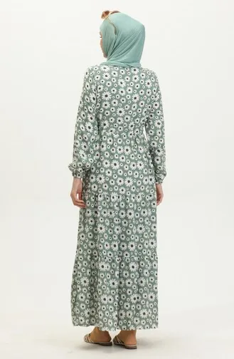 Viskosekleid Mit Gänseblümchenmuster 0416-02 Grün 0416-02