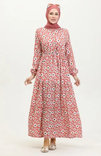 Robe Viscose Motif Marguerites 0416-04 Rose Poudré 0416-04