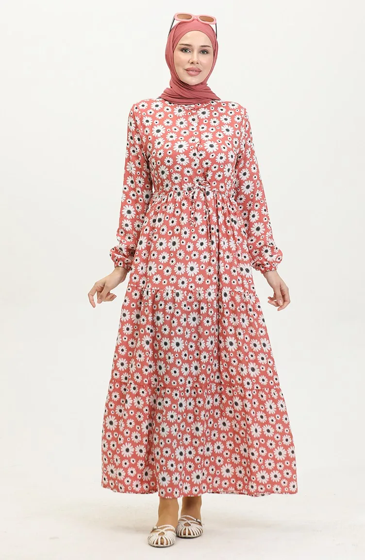 Robe Viscose Motif Marguerites 0416-04 Rose Poudré 0416-04
