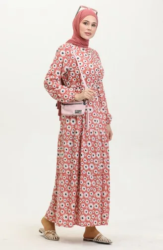 Robe Viscose Motif Marguerites 0416-04 Rose Poudré 0416-04