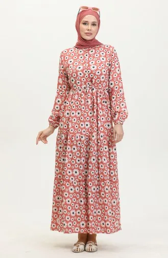 Robe Viscose Motif Marguerites 0416-04 Rose Poudré 0416-04