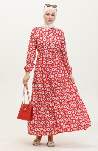 Viskosekleid Mit Gänseblümchenmuster 0416-03 Rot 0416-03
