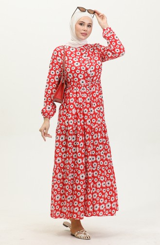 Viskosekleid Mit Gänseblümchenmuster 0416-03 Rot 0416-03