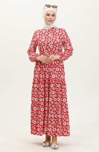 Viskosekleid Mit Gänseblümchenmuster 0416-03 Rot 0416-03